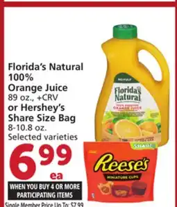 Vons Florida's Natural 100% Orange Juice 89 oz., or Hershey's Share Size Bag 8-10.8 oz offer