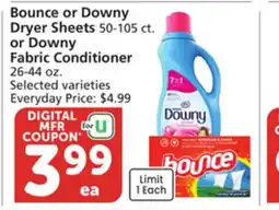 Vons Bounce or Downy Dryer Sheets 50-105 ct. or Downy Fabric Conditioner 26-44 oz offer