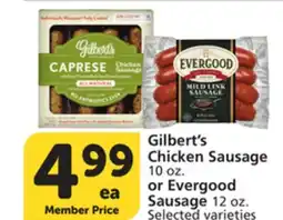 Vons Gilbert's Chicken Sausage 10 oz. or Evergood Sausage 12 oz offer
