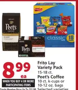 Vons Frito Lay Variety Pack 15-18 ct. Peet's Coffee 10 ct. k-cups or 10-12 oz. bags offer