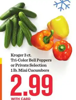 Mariano's Kroger 3 ct. Tri-Color Bell Peppers or Private Selection 1 lb. Mini Cucumbers offer