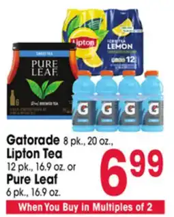 Jewel-Osco Gatorade 8 pk., 20 oz., Lipton Tea 12 pk., 16.9 oz. or Pure Leaf 6 pk., 16.9 oz offer