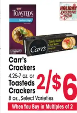 Jewel-Osco Carr's Crackers 4.25-7 oz. or Toasteds Crackers 8 oz offer