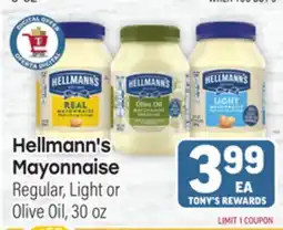 Tony’s Fresh Market Hellmann's Mayonnaise offer