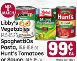 Tony’s Fresh Market Libby's Vegetables 14.5-15.25 oz SpaghettiOs Pasta, 15.6-15.8oz Hunt's Tomatoes or Sauce, 14.5-15oz offer