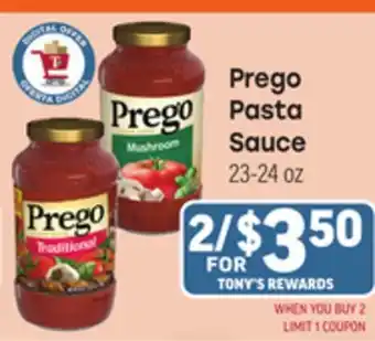 Tony’s Fresh Market Prego Pasta Sauce offer