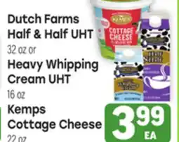 Tony’s Fresh Market Dutch Farms Half & Half 32 oz, or Heavy Whipping Cream UHT 16 oz, Kemps Cottage Cheese offer