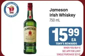Tony’s Fresh Market Jameson Irish Whiskey offer