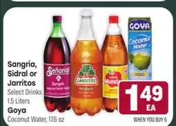 Tony’s Fresh Market Sangría, Sidral or Jarritos Select Drinks 1.5 Liters Goya Coconut Water, 17.6oz offer