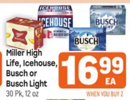 Tony’s Fresh Market Miller High Life, Icehouse, Busch or Busch Light offer