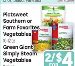 Tony’s Fresh Market Pictsweet Southern or Farm Favorites Vegetables 10-12oz Green Giant Simply Steam Vegetables 9-10oz offer