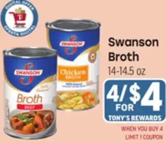 Tony’s Fresh Market Swanson Broth offer