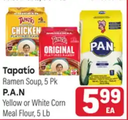 Tony’s Fresh Market Tapatío Ramen Soup, 5Pk P.A.N Yellow or White Corn Meal Flour, 5Lb offer