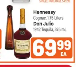 Tony’s Fresh Market Hennessy Cognac, 1.75 Liters, Don Julio 1942 Tequila, 375mL offer