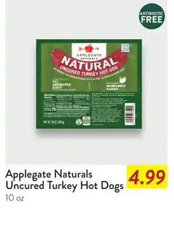 Fresh Thyme Applegate Naturals Uncured Turkey Hot Dogs offer