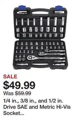 Harbor Freight Tools 1/4 in., 3/8 in., and 1/2 in. Drive SAE and Metric Hi-Vis Socket Set, 66-Piece offer