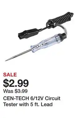 Harbor Freight Tools CEN-TECH 6/12V Circuit Tester with 5 ft. Lead offer