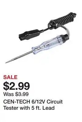 Harbor Freight Tools CEN-TECH 6/12V Circuit Tester with 5 ft. Lead offer