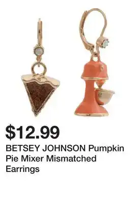 Marshalls BETSEY JOHNSON Pumpkin Pie Mixer Mismatched Earrings offer