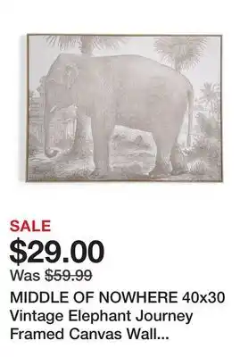 Marshalls MIDDLE OF NOWHERE 40x30 Vintage Elephant Journey Framed Canvas Wall Art offer