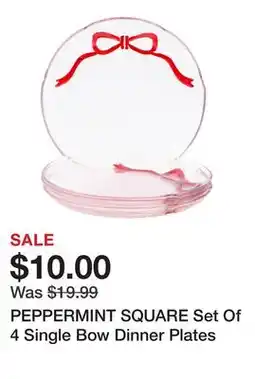 Marshalls PEPPERMINT SQUARE Set Of 4 Single Bow Dinner Plates offer