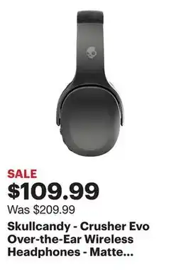 Best Buy Skullcandy - Crusher Evo Over-the-Ear Wireless Headphones - Matte Black offer