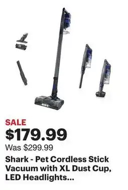 Best Buy Shark - Pet Cordless Stick Vacuum with XL Dust Cup, LED Headlights - Blue Iris offer