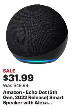 Best Buy Amazon - Echo Dot (5th Gen, 2022 Release) Smart Speaker with Alexa - Charcoal offer