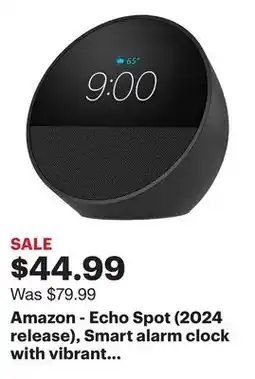 Best Buy Amazon - Echo Spot (2024 release), Smart alarm clock with vibrant sound and Alexa - Black offer
