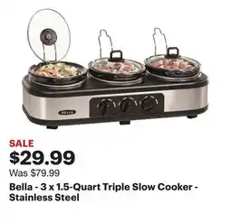 Best Buy Bella - 3 x 1.5-Quart Triple Slow Cooker - Stainless Steel offer