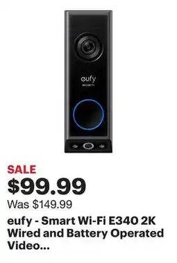Best Buy eufy - Smart Wi-Fi E340 2K Wired and Battery Operated Video Doorbell with Dual Cameras - Black offer