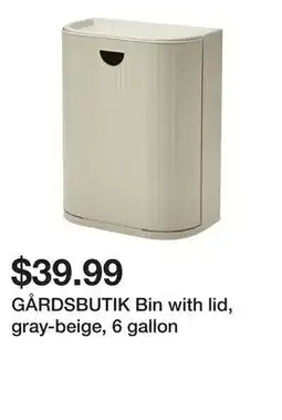 Ikea GÅRDSBUTIK Bin with lid, gray-beige, 6 gallon offer