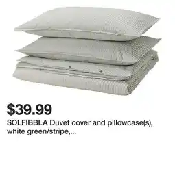 Ikea SOLFIBBLA Duvet cover and pillowcase(s), white green/stripe, Full/Queen (Double/Queen) offer