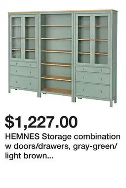 Ikea HEMNES Storage combination w doors/drawers, gray-green/light brown stained offer