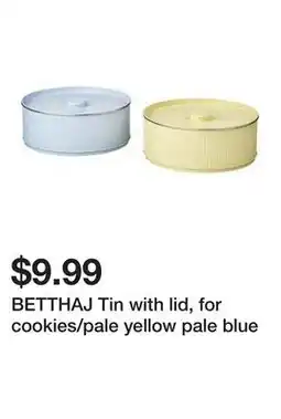 Ikea BETTHAJ Tin with lid, for cookies/pale yellow pale blue offer