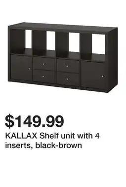Ikea KALLAX Shelf unit with 4 inserts, black-brown offer