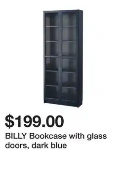 Ikea BILLY Bookcase with glass doors, dark blue offer