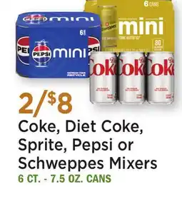 Heinen's Coke, Diet Coke, Sprite, Pepsi or Schweppes Mixers offer