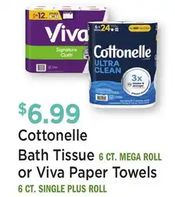 Heinen's Cottonelle Bath Tissue 6 CT. MEGA ROLL or Viva Paper Towels 6 CT. SINGLE PLUS ROLL offer