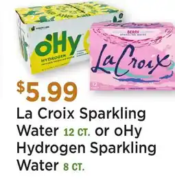 Heinen's La Croix Sparkling Water 12 CT. or oHy Hydrogen Sparkling Water 8 CT offer
