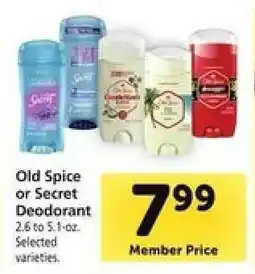 Safeway Old Spice or Secret Deodorant offer