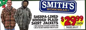 Ollie's SHERPA-LINED HOODED PLAID SHIRT JACKETS offer