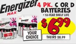 Ollie's ENERGIZER 4 PK. C OR D BATTERIES offer