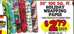 Ollie's 30 100 SQ. FT. HOLIDAY WRAPPING PAPER offer