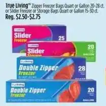 Dollar General True Living Zipper Freezer Bags Quart or Gallon or Slider Freezer or Storage Bags Quart or Gallon offer