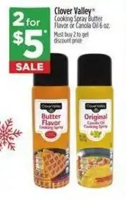 Dollar General Clover valley cooking spray butter flavor or canola oil offer