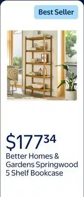 Walmart Better Homes & Gardens Springwood 5 Shelf Bookcase with Solid Wood Frame, Light Honey Finish offer