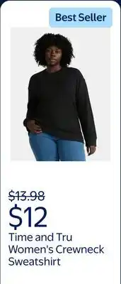 Walmart Time and Tru Women's and Women's Plus Crewneck Sweatshirt with Long Sleeves offer