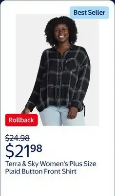 Walmart Terra & Sky Women's Plus Size Plaid Button Front Shirt, Sizes 0X-5X offer