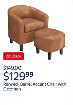 Walmart Renwick Barrel Accent Chair with Ottoman, Brown Faux Leather offer